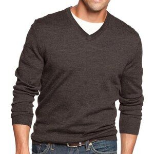 Eddie Bauer Gray Cashmere Blend V-Neck Sweater in Large